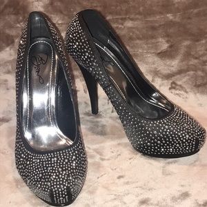 Sequin and Satin Platform Heels